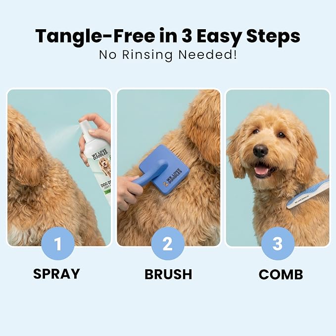 Small Slicker Brush & Lavender Detangler Spray Pack, Dog Grooming at Home | Best Brush For Long Haired Dogs, Dematting Comb & Detangling Spray For Goldendoodle Coats, Puppy Matting Grooming Supplies