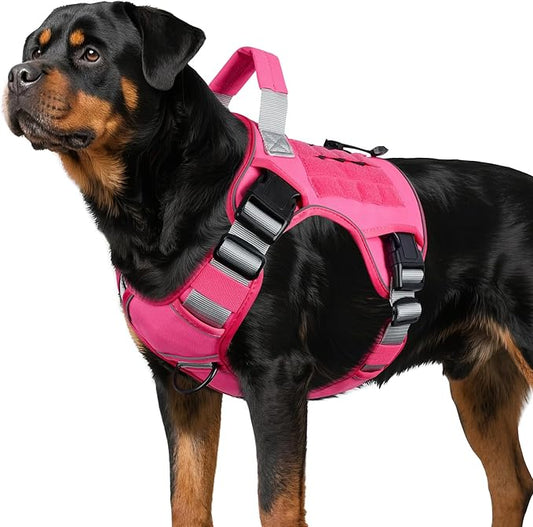 WINGOIN Pink Tactical Dog Harness for Large Dogs,No Pull Dog Harness | Heavy Duty with Handle,Adjustable Reflective,Military K9 Style,xl Size Pet Vest,for Husky Doberman,for Walking Hiking