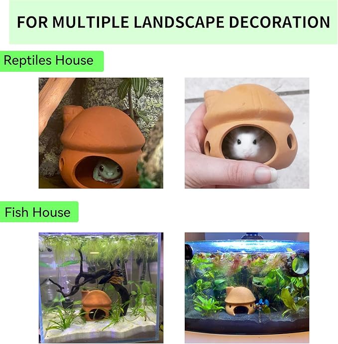 Saim Betta Fish Tank Accessories,Ceramics Mushroom House Aquarium Decorations Hideout Hideaway Spawning Cave Decor for Shrimp Betta Goldfish (No Paint + Betta Leaf Pad+Silicone Plug)
