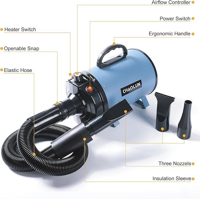Dog Dryer for Pet Grooming, Pet Hair Dryer with Heater, Blue