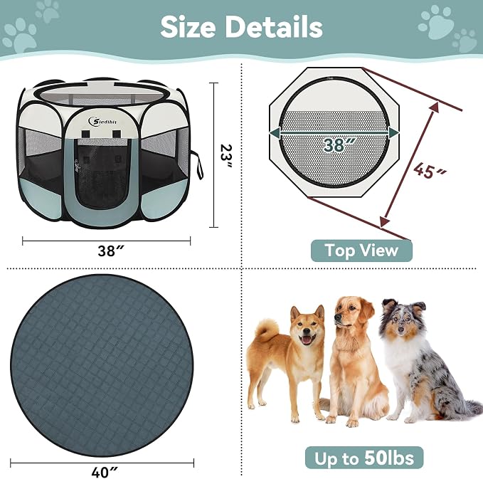 Siedihit Dog Pet Playpen Tent Crate Cage with Washable Pee Pad, Large Grey | Pet Nursing Enclosure Camping Rest Zone for Recovering Pets 600D waterproof polyester Oxford, Breathable double-layer mesh