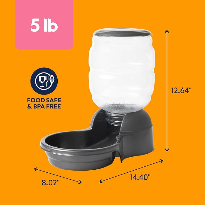 Petmate® Replendish® Automatic Dog Feeder Gravity Pet Treat Dispenser with Microban Antimicrobial Protection, Wide Mouth Bowl, 100% BPA Free - 5 lb