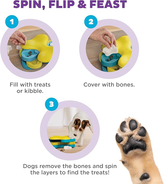 Outward Hound by Nina Ottosson Dog Tornado – Interactive Treat Puzzle Enrichment Toy, 3 Spinning Layers, Level 2 Intermediate