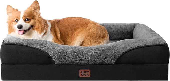 EHEYCIGA Orthopedic Dog Bed for Medium Dog, Memory Foam Dog Couch, Grey/Black