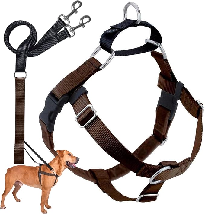 2 Hounds Design Freedom No Pull Dog Harness, Adjustable Harness and Leash Set, Easy Walking & Comfortable Control, Fits Small, Medium & Large Dogs, Solid Colors, Made in USA, 1" XL, Brown