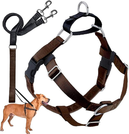 2 Hounds Design Freedom No Pull Dog Harness, Adjustable Harness and Leash Set, Easy Walking & Comfortable Control, Fits Small, Medium & Large Dogs, Solid Colors, Made in USA, 1" XXL, Brown
