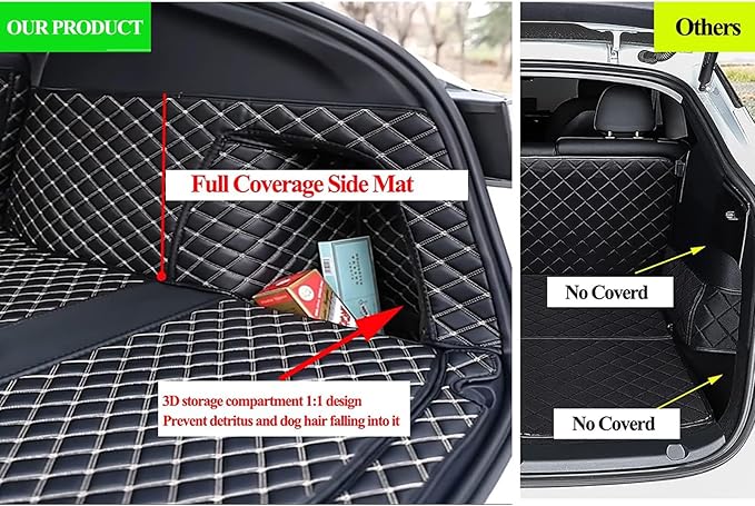 SUV Trunk Mat Compatible with BMW X5 7 Seater 2014-2018 Heavy Duty Back Seat Cover & Rear Cargo Mat & High Side Panel - Black with Gold Stitching