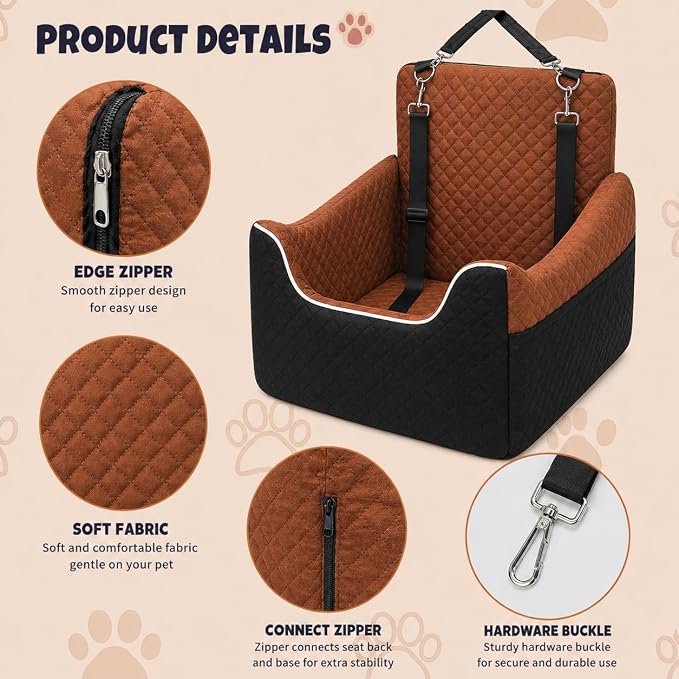 ALL GOOD PET SUPPLIES Dog Car Seat for Small/Medium Dogs Under 35lbs | Soft Memory Foam Booster Car Seat with Detachable Washable Cover and Cushion, Puppy Dog Car Bed