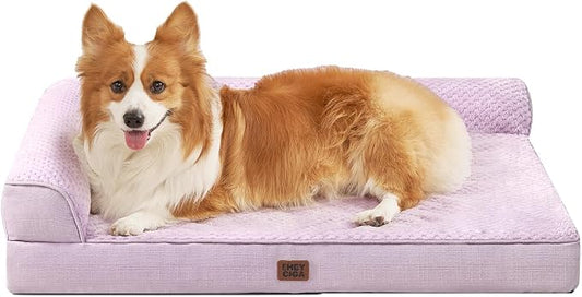 EHEYCIGA Orthopedic Dog Bed, Medium Memory Foam Dog Bed, Lilac | Small Dog Sofa with Washable Removable Cover, Waterproof Pet Couch for Crate with Nonskid Bottom, 35x22x6