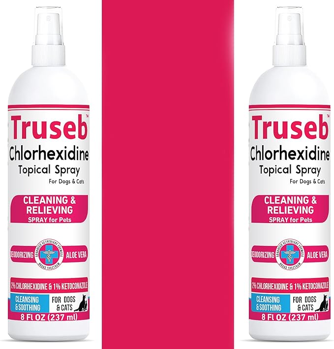 Pet Health Pharma Truseb Topical Ketoconazole and Chlorhexidine Spray for Dogs, Cats, and Horses with Essential Fatty Acids, Aloe and Vitamin E- 16 oz (Ketoconazole & Chlorhexidine Spray, 16 oz)