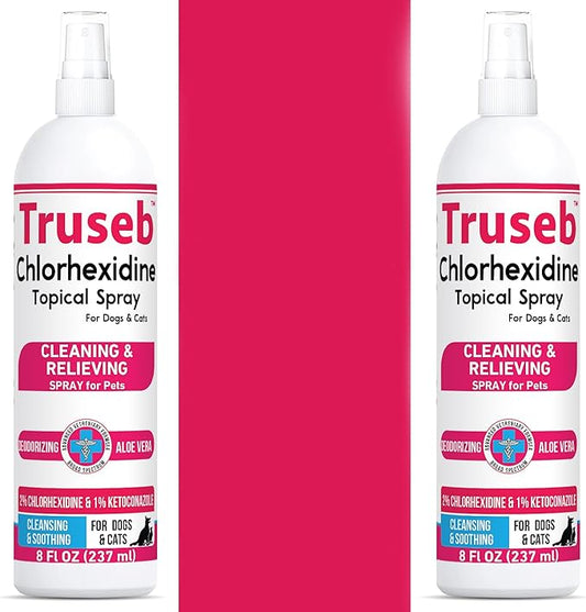Pet Health Pharma Truseb Topical Ketoconazole and Chlorhexidine Spray for Dogs, Cats, and Horses with Essential Fatty Acids, Aloe and Vitamin E- 16 oz (Ketoconazole & Chlorhexidine Spray, 16 oz)