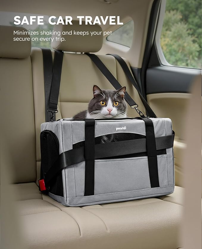Pecute Cat Carrier Stable, Pet Carrier with Privacy Partition,Gray | Safe For Car Travel, Stable Steel Frame, Soft-Sided Pet Carrier Bag For Dogs And Cats Up To 11lbs, Foldable Design.