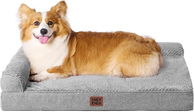 EHEYCIGA Orthopedic Dog Bed, Medium Memory Foam Dog Bed, Grey | Small Dog Sofa with Washable Removable Cover, Waterproof Pet Couch for Crate with Nonskid Bottom, 35x22x6