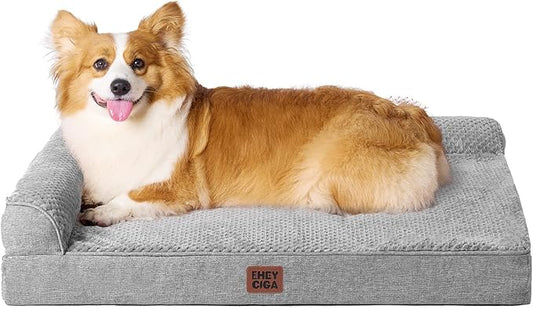 EHEYCIGA Orthopedic Dog Bed, Medium Memory Foam Dog Bed, Grey | Small Dog Sofa with Washable Removable Cover, Waterproof Pet Couch for Crate with Nonskid Bottom, 35x22x6