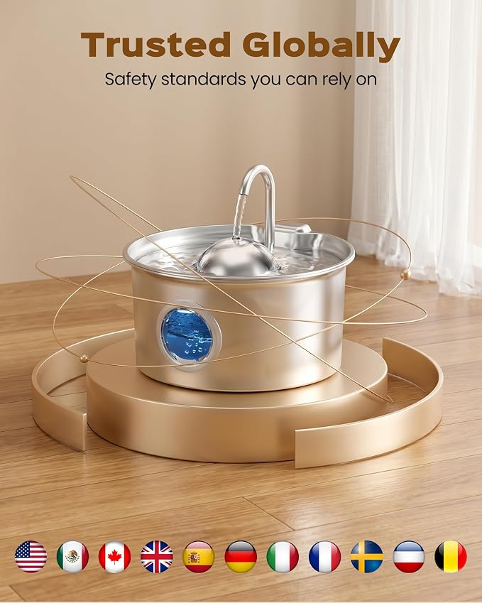 Stainless Steel Cat Water Fountain: Cat Fountain with with 6 Filters + 3 Sponges - 88oz/2.6L Slient Pet Water Fountains for Cats Indoor - DCTROD Kitten Fountains - Gifts for Cats Dogs Small Animals