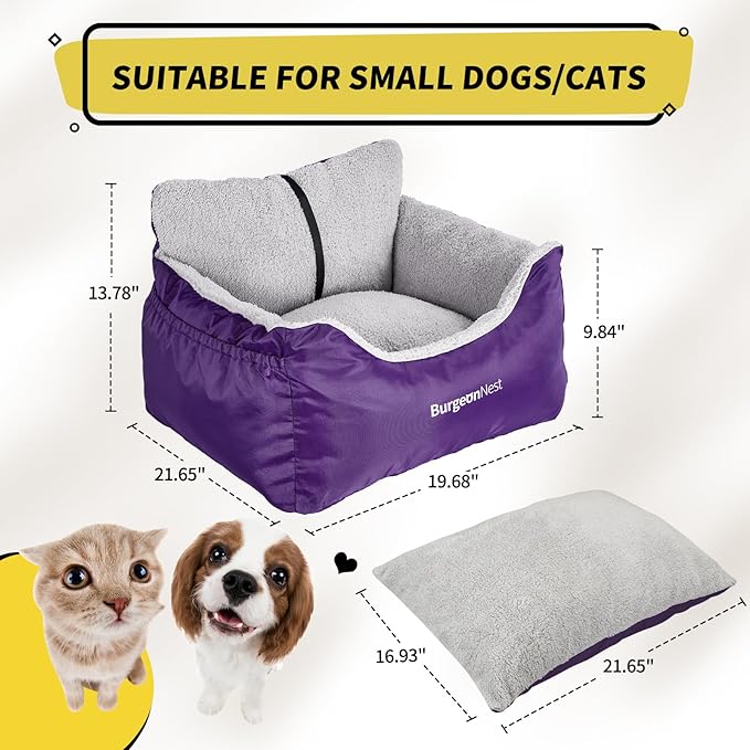 Dog Car Seat for Small Dogs & Cats Under 25 lbs, Purple