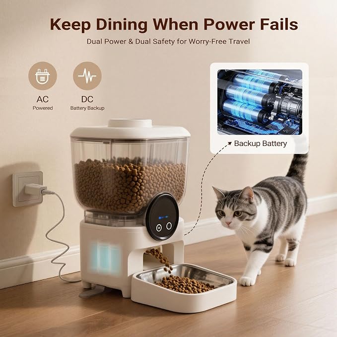 6.5L Automatic Cat Feeder, Smart Pet Food Dispenser for Cats & Dogs, WiFi Enabled, Freshness Preservation, Anti-Clogging Design & Dual Power Supply