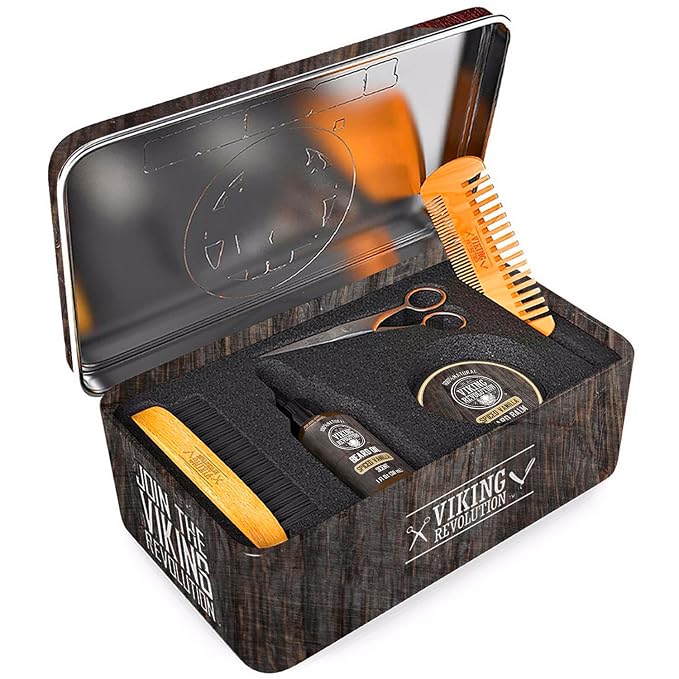 Viking Revolution - Ultimate Beard Kit Spiced Vanilla - Beard Grooming Kit for Men with Beard Brush, Beard Comb, Beard Balm, Beard Oil, Beard and Moustache Scissors - Husband Gifts for Men