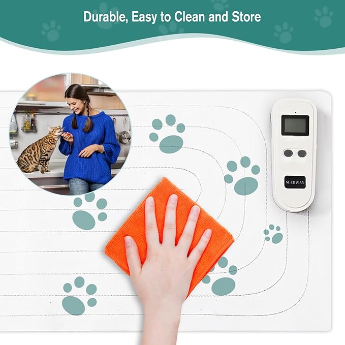 SEERWAY Rechargeable Pet Shock Mat, Cat Repellent Pad, Cat Deterrent Mat, Electric Training Mat Keeps Dogs and Cats Off Sofa, Couch, Bed and Countertop, 3 Training Modes with 3 Intensity (20"x48")