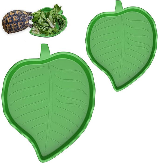 Pawfly 2 Pcs Leaf Reptile Water Dish, Reptile Water Bowl, Tortoise Habitat Accessories, Bearded Dragon Water Bowl, Pet Food Feeding Plate for Turtle Small Snake Lizard, 2 Sizes