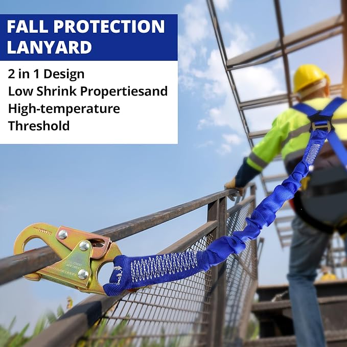 TRSMIMA Safety Harness Fall Protection - Full Body Construction Roofing Harness Kit Attached 6 ft Lanyard ANSI | Full Body Construction Safety Harnesses Roofing Attached 6 ft Lanyard ANSI