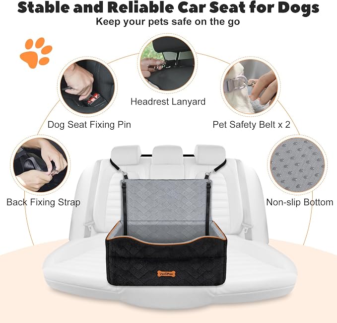 Dog Car Seat for Dog Under 50Lbs Medium or 2 Small Dogs Under 25Lbs | Booster Car Seat, Waterproof Cars Pet Bed with Thick Cushion & Safety Leash, Removable Pet Cars Seats for Travel