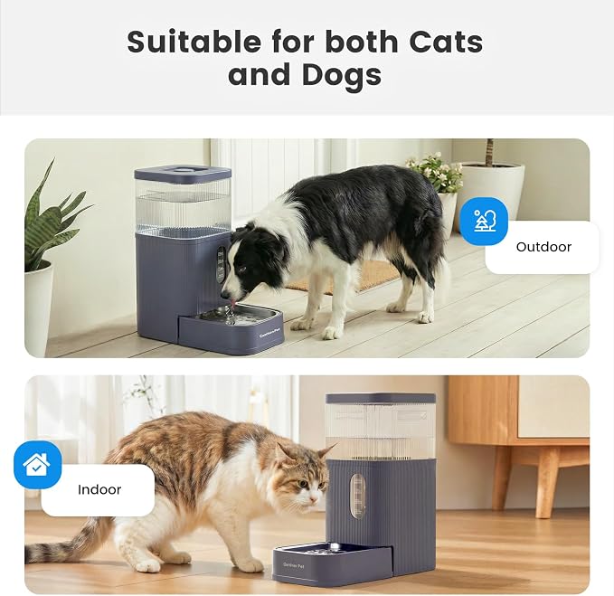Gardner Pet 2.9 Gallon Automatic Dog Water Bowl Dispenser 11L Gravity Water Feeder with Stainless Steel Bowl & Maifan Stone Filter, BPA-Free for for Cats and Dogs (Grey, 2.9 Gallon)