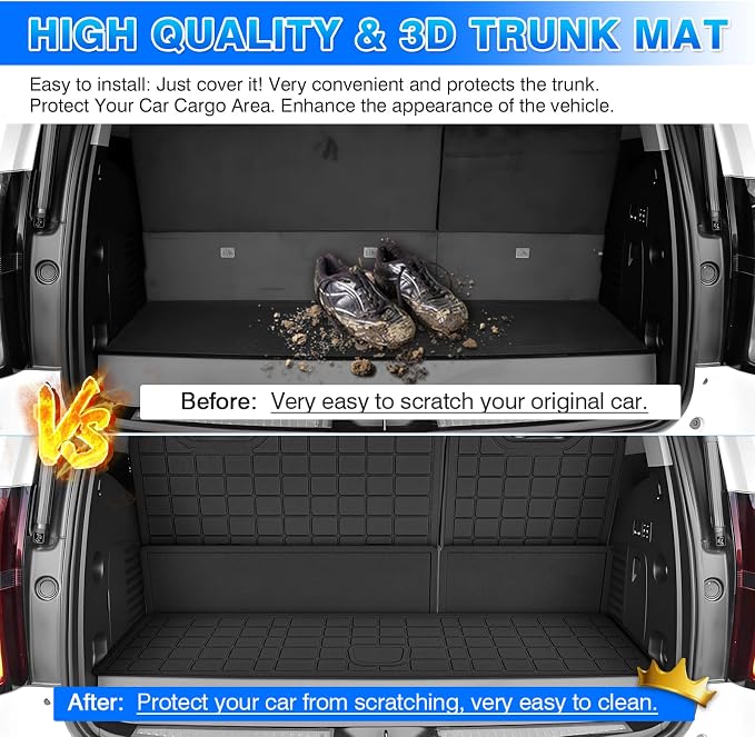 Tahoe Cargo Liner - Trunk Mat for Chevy Chevrolet Tahoe 2015-2020, All Weather Cargo Mat for Tahoe Accessories, Heavy Duty Car Mats, Car Accessories