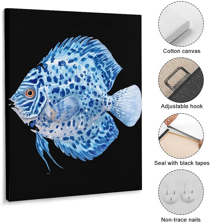 Discus Fish Wall Art Canvas Artwork Vintage Hanging Pictures Painting Poster for Home Decor