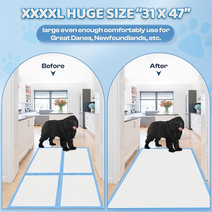Boscute 4XL Thicken 6 Layers Ultra Absorbent Dog Pee Pads, 31”X47”Leak-Proof Odor-Control Quick Dry Puppy Training Pads Quick Dry Pee Pads for Dogs Cats Pets 100counts