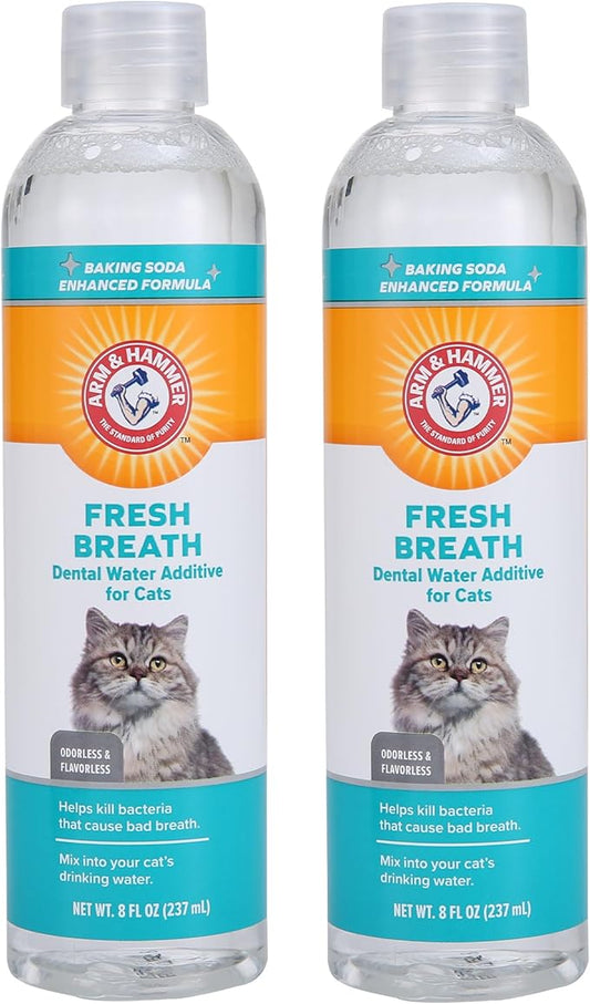 Arm & Hammer for Pets Advanced Care Dental Water Additive for Cats, Odorless and Flavorless, Baking Soda Formula, Helps Prevent Gum Disease and Fresh Breath, 8 Fl Oz - 2 Pack