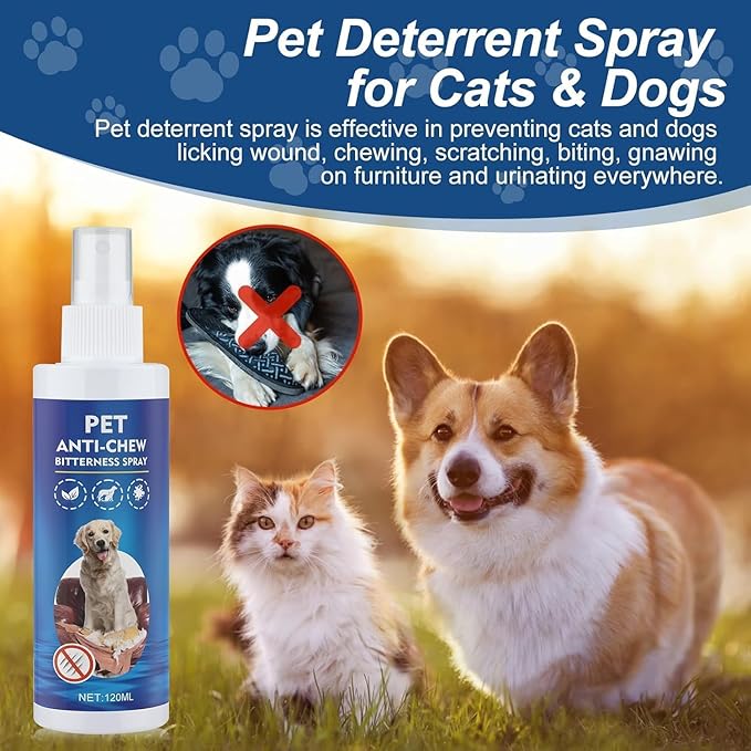 No Chew Spray for Dogs 120ML Bitter Apple, Effective Anti Chew Spray for Dogs, Protects Furniture, Belongings & Prevents Wound Irritation, Indoor & Outdoor Use, No Alcohol & Trace