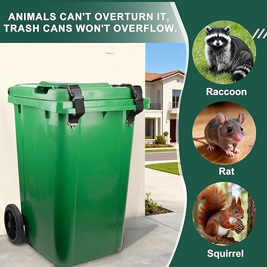 Trash Can Locks for Animal- Bear Raccoon Dog Proof Garbage Bin Lock-Adjustable Length - Easy to Install, Long Lasting Strap Lid Garbage Can Lock for Out Door Garbage Can - 4PCS