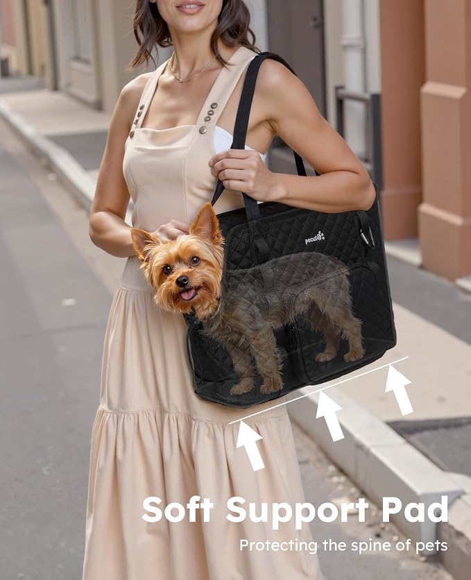 Pecute Dog Purse Carrier, Dog Carrier with Pockets for Small Dogs, Fits Dogs 5 lbs to 9 lbs, Cat and Puppies Tote Bag, Outing, Travel, Vet, Black | Breathable,Foldable,Large Pocket,Built-in safety Rope,Machine washable,Under 9 Lbs