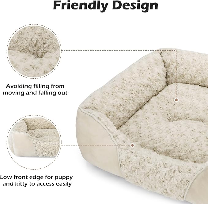 Medium Dog Bed Rectangle Washable Orthopedic Soft Calming Sleeping Durable Pet Cuddler with Anti-Slip Bottom