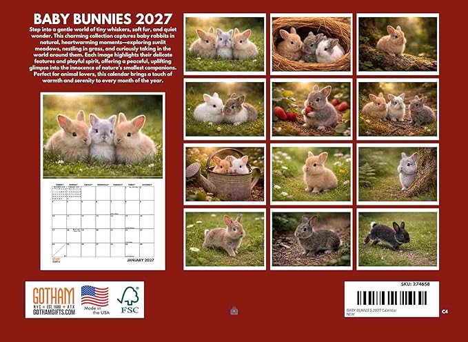 Baby Bunny Calendar 2027 Monthly Wall Calender 12 Month