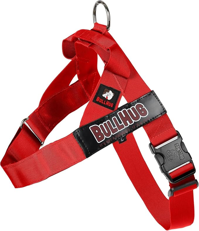 Adjustable Dog Harness– No Pull, No Choke – for English Bulldogs, French Bulldogs, Pugs & Broad-Chested Breeds – Easy, Safe Walks (Bright RED, Medium)