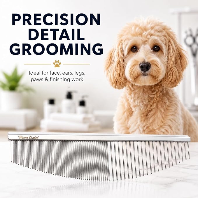 Warren London Copper Crescent Comb 6.5 Inch – Professional Dog Grooming Detail Comb with Curved Teeth – For Face, Legs, Tail, Ears, Paws, Mats, Tangles & Finishing – For Groomers & Pet Owners