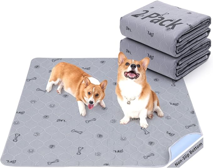Reusable Puppy Pads, 24x36 Washable Pee Pads for Dogs with Non-Slip Bottom | Whelping Mats, Waterproof, Bone Print, puppy training pads, Absorbency, Leakproof, Machine Washable, Quick Dry, Housebreaking