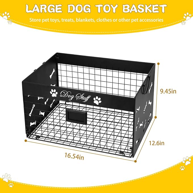 Bfttlity Dog Toy Basket Large Metal Toy Box Storage for Dogs Toys, Black | Dog Toy Bin with Handles for Living Room Storage Dogs Chew Pets Toys, Blankets, Clothes, Food
