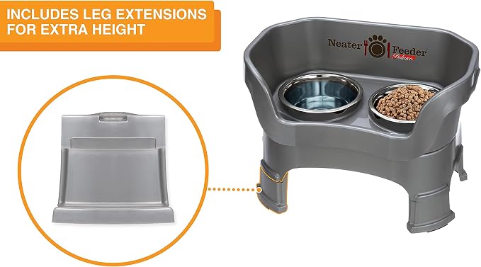 Neater Feeder Deluxe Mess-Proof Elevated Dog Bowls for Medium Dogs (19–40 lbs), 2 Height Adjustable (10” & 12.5”) No-Spill Raised Dog Bowl Stand, Stainless Steel Food Bowl Set, Made in USA, Gunmetal