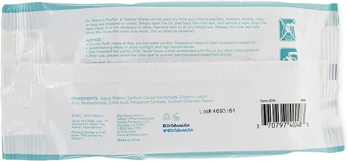 Dr. Talbot's Pacifier and Teether Wipes Naturally Inspired with Citroganix, Vanilla Milk (Pack of 2, 96 Count)
