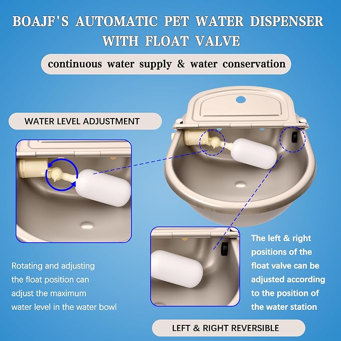 Automatic Dog Water Dispenser with Drain Hole & Drain Valve, Stainless Steel Auto Dog Water Bowl with 2 Float Valves, Hose Quick Connect Fitting, for Livestock, Chicken, Horse (1 Gallon)