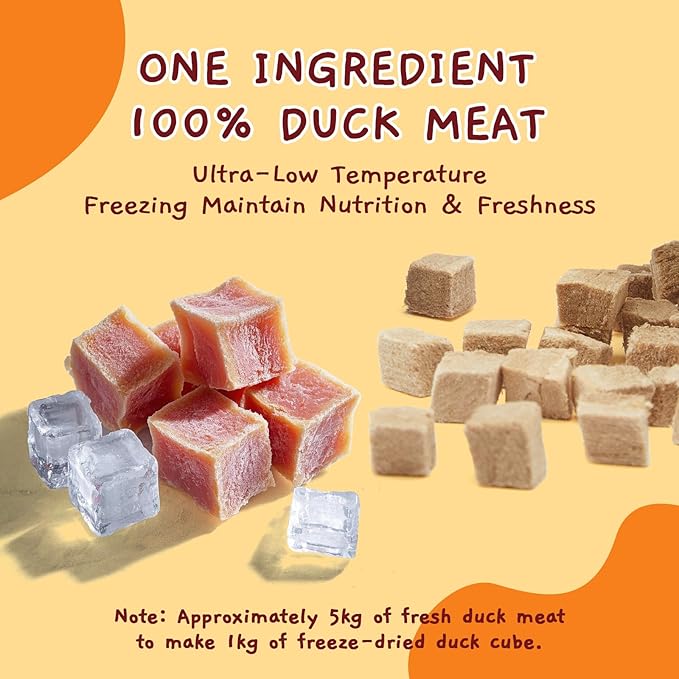 Jungle Calling Freeze Dried Duck Dog & Cat Treats, Single Ingredient Duck Bites for Cats & Dogs, Grain Free High Protein Training Treats & Food Topper, 9.17 oz