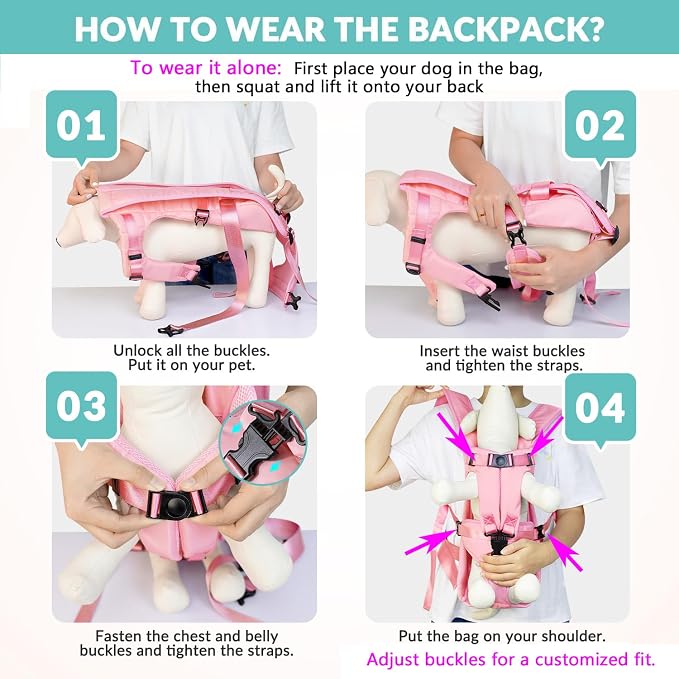 Lukovee Dog Backpack Carrier, Adjustable Front Carrier for Small Breeds | Legs Out Easy-fit, Hands Free, Lightweight, Dog Chest Pack for Hiking Travel Cycling Outdoor (PI,Small)