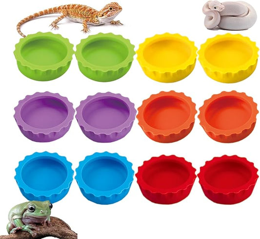 Meow&Woof Crested Gecko Food and Water Feeding Cups, Reptile Food Dish, Colorful Water Bowl for Bearded Dragon Tank Terrarium Accessories Supplies for Tortoise, Crab and Small Pet (12 Pcs)