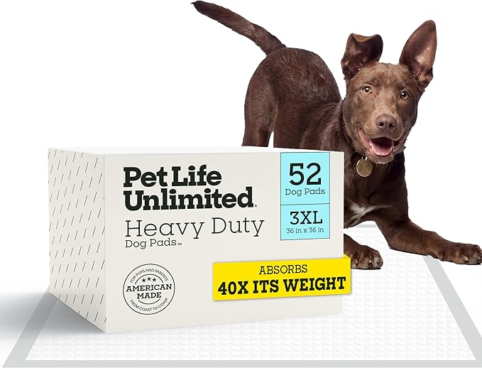 Pet Life Unlimited Heavy Duty 3XL Puppy Pads for Dogs, Potty Training Pee Pads, 52 Count, 36" x 36", Leak-Proof, Super Absorbent, Quick-Dry, Odor Control Clover Leaf Scent, Made in USA