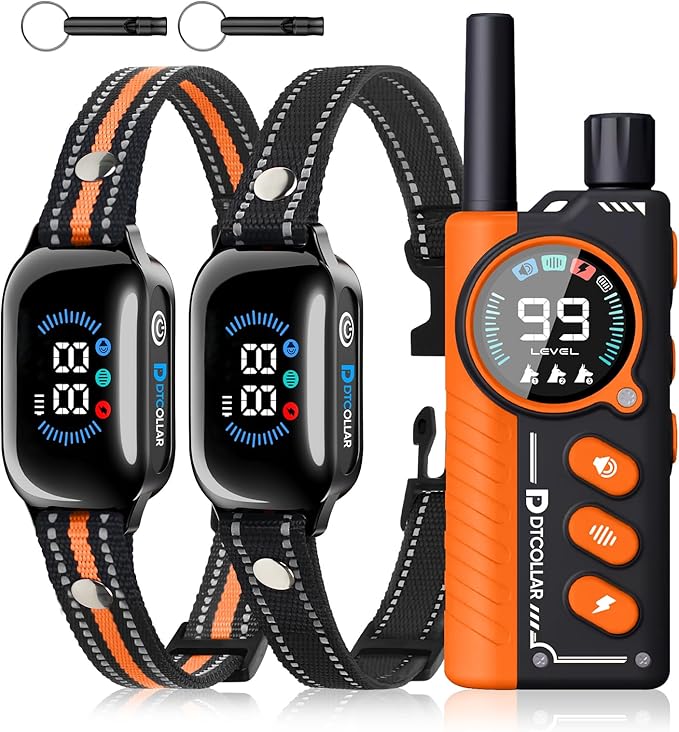 2-in-1 Bark Shock Collar 2 Pack - Color Screen Dog Training Collar with Beep/Vibration/Shock/Anti Bark 4 Modes for 2 Dogs, 3300FT Waterproof E Collar with Remote for Small Medium Large Dogs(8-120lbs)