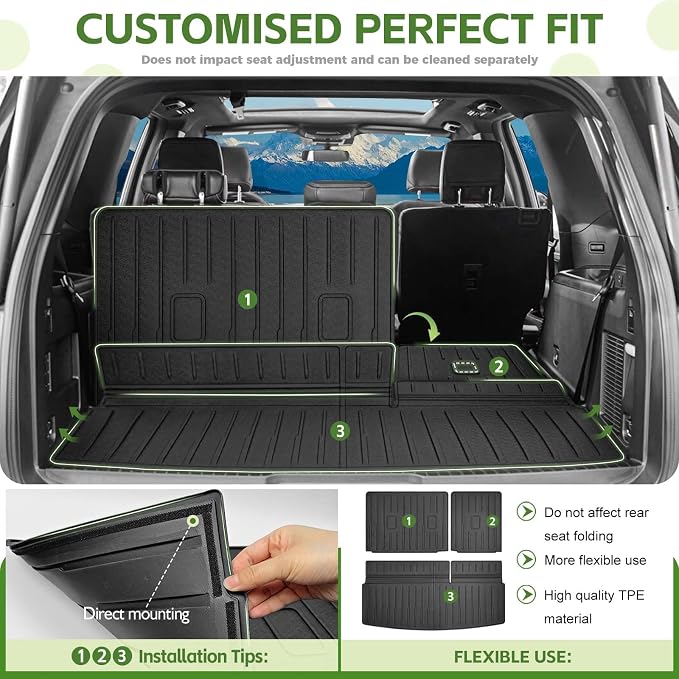 Cargo Liners for 2018-2024 Ford Expedition/Lincoln Navigator Trunk Mat with 3rd Row Seat Back Cover Accessories, All Weather Rear Cargo Mat Backrest Protector (Not for Max & L Models)