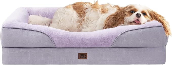 EHEYCIGA Orthopedic Dog Bed for Large Dog, Memory Foam Dog Couch, Purple | 36x27 Inch Large Sized Dog Sofa with Sides, Waterproof Liner & Washable Removable Cover, Bolster Pet Couch